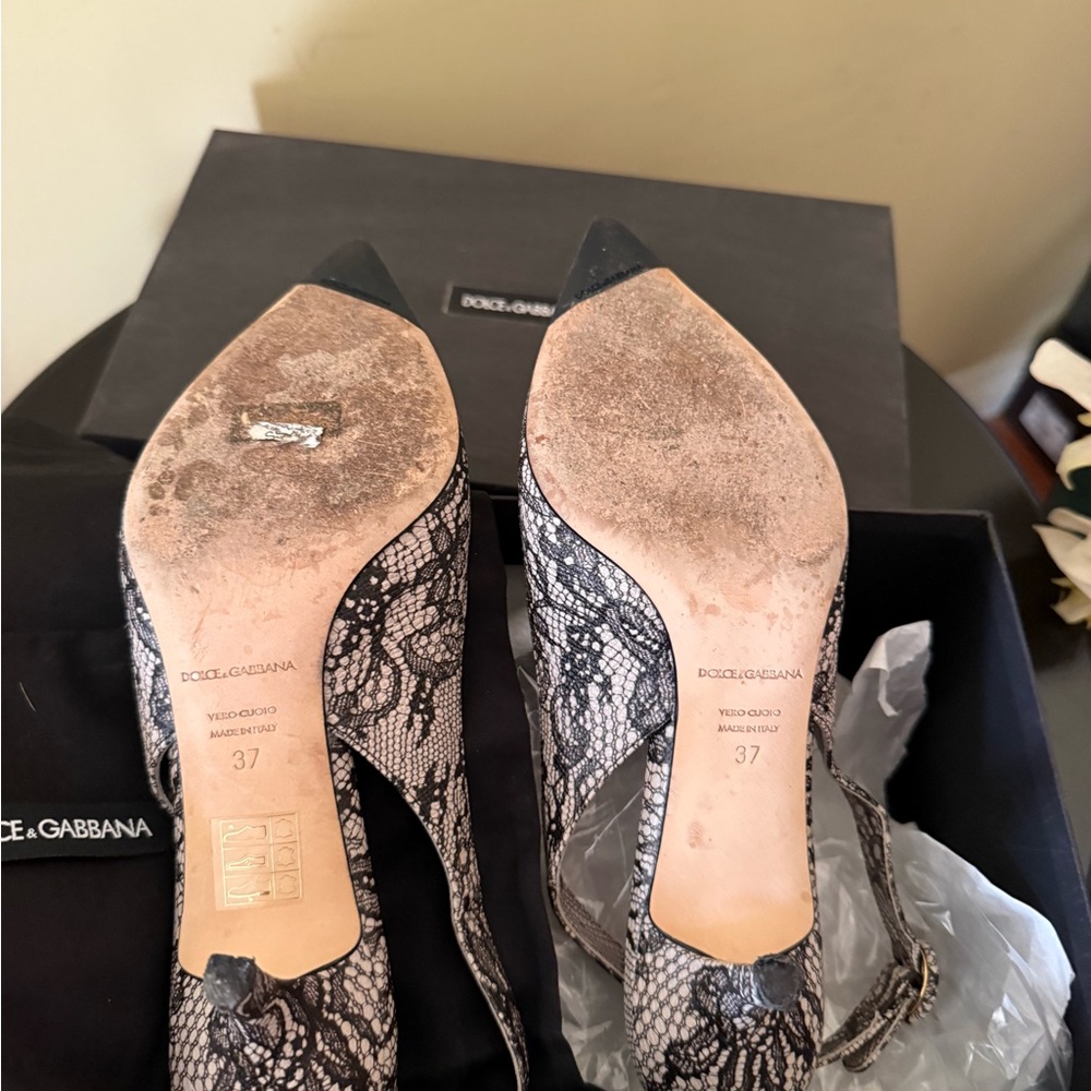 Dolce & Gabbana Black Lace Slingback Pointed-Toe Heels + Dust Bag + Box - Picture 4 of 9